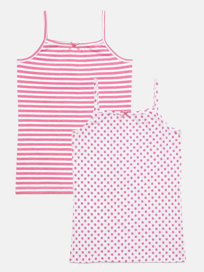 Girls Cami Vests Polka Dot & Stripe Printed Pack Of 2