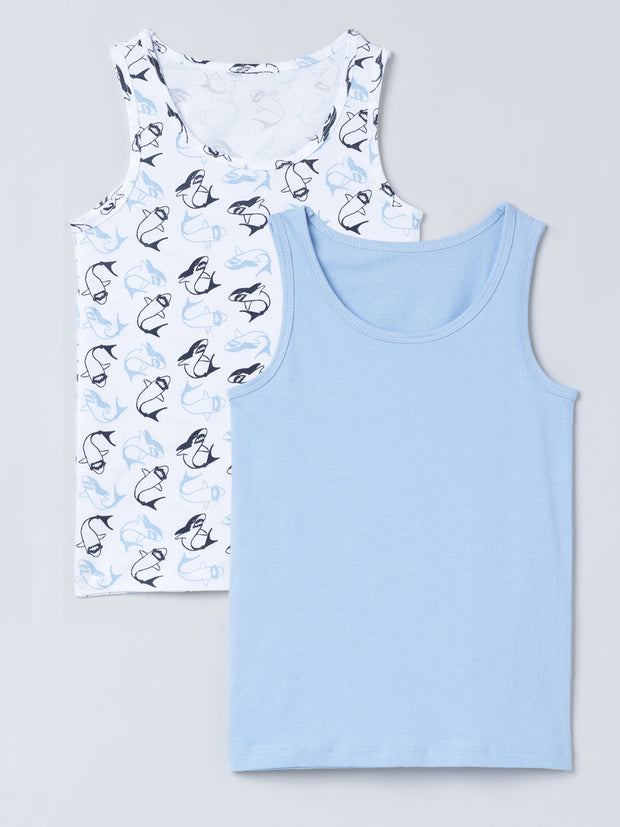 Boys Shark All Over Print & Solid Blue Pack of 2