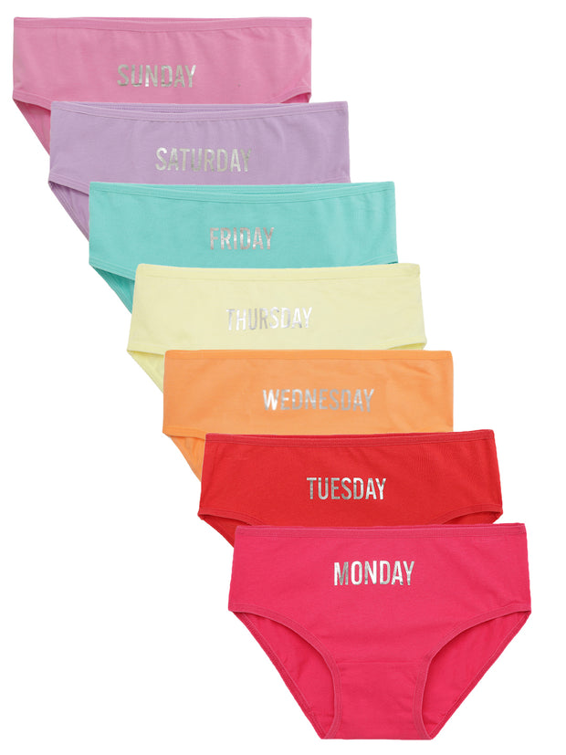 Girls Multicolor Weekdays Printed Brief's (Pack Of 7)