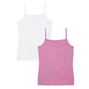 Girls Cami Vests Polka Dotted Print pack of 2_White & Pink