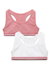 Girls Sports Bra White & Pink Combo Pack of 2