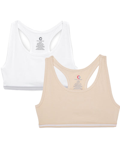 Girls Beginners Sports Bra White and Nude (Pack of 2)