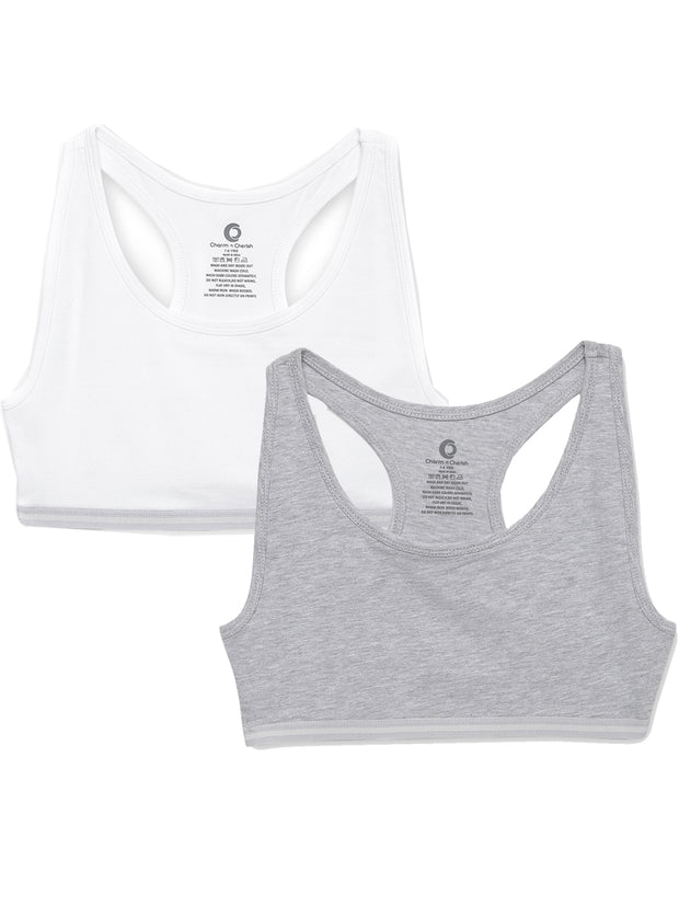 Girls Beginners Sports Bra White and Grey (Pack of 2)