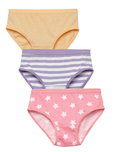 Girls Multicolor Pack of 3 Striped & Star Print Brief