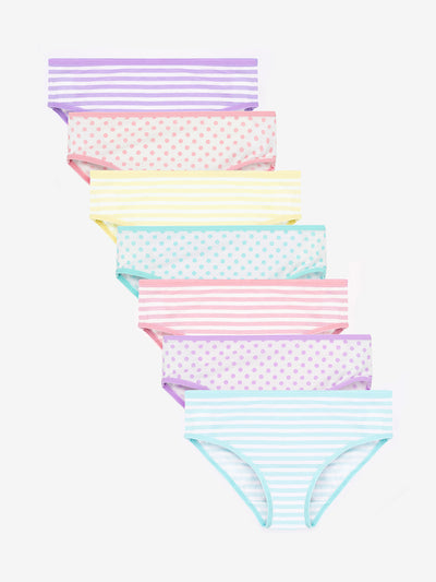 Girls Multicolor Polka Dot & Stripes All Over Printed Brief Pack Of 7