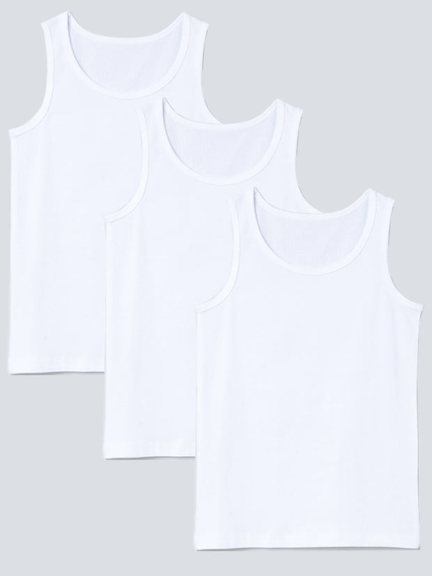 Boys Vest Solid White Color Pack of 3