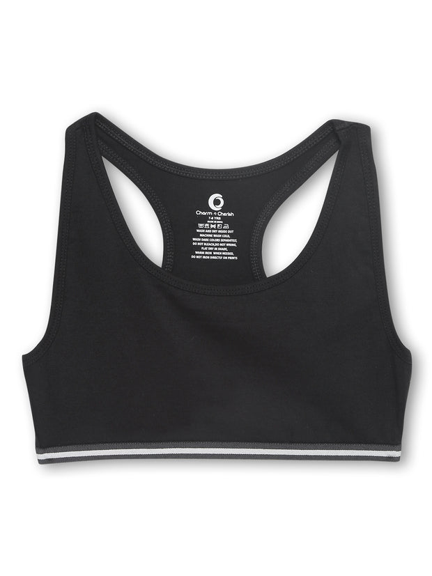 Girls Beginners Sports Bra Grey and Black (Pack of 2)