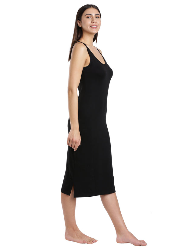 WOMENS SOLID BLACK COLOR INNER  LONG-SLIP