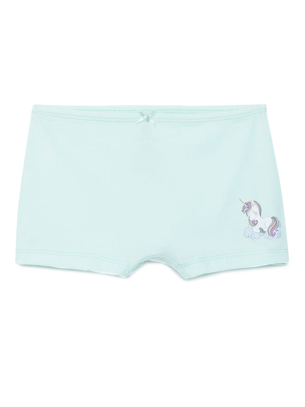 Girls Shorties -  green & pink unicorn print - Pack of 2