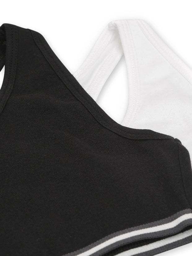 Girls Beginners Sports Bra White and Black (Pack of 2)